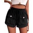 thumbnail image 1 of STARVNC Women Drawstring Elastic Waist Front Pockets Buttons Cargo Shorts, 1 of 7
