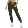 thumbnail image 1 of STARVNC Women Drawstring Mid Waist Pocket Solid Color Cargo Pants, 1 of 7