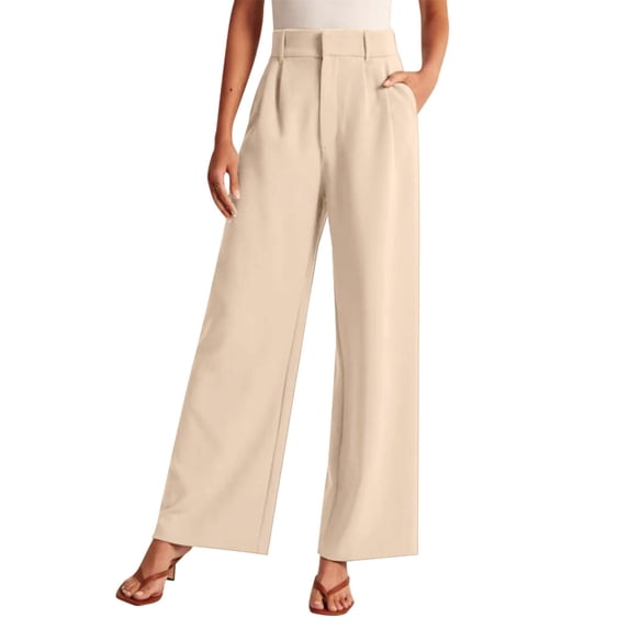 STARVNC Women Elastic High Waist Button Up With Pockets Straight Leg Pants