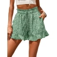 thumbnail image 1 of STARVNC Women Floral Print Elastic Drawstring Waist Ruffle Hem Pockets Shorts, 1 of 2
