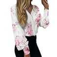 thumbnail image 1 of STARVNC Women Floral Print Lace Trim V Neck Long Sleeve Button Shirt, 1 of 2