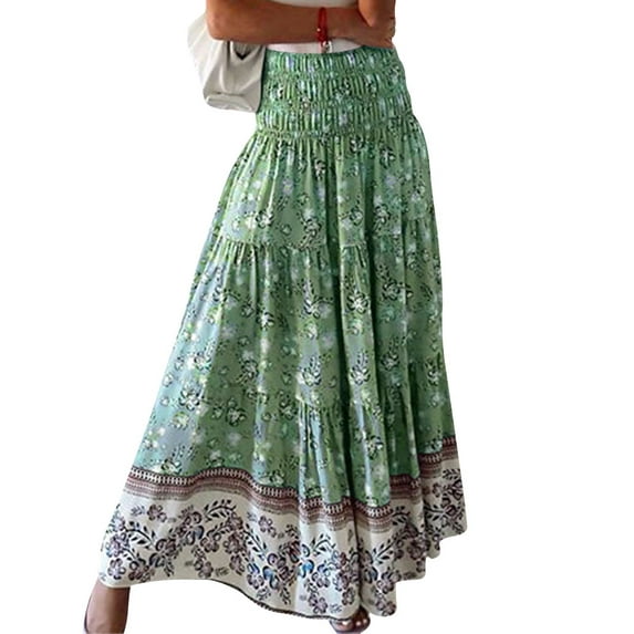 STARVNC Women Floral Print Pleated High Waiste Flowy Hem Maxi Skirt
