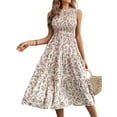 thumbnail image 1 of STARVNC Women Floral Print Ruffle Crew Neck Sleeveless Midi Dress, 1 of 10