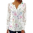 thumbnail image 1 of STARVNC Women Floral Print V Neck Buttons Lace Long Sleeve Top, 1 of 2