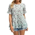 thumbnail image 1 of STARVNC Women Floral Printed Crew Neck Ruffle Short Sleeve Chiffon Blouse, 1 of 7