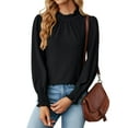 thumbnail image 1 of STARVNC Women Frill Mock Neck Flounce Long Sleeve Smocked Cuffs Shirt, 1 of 7