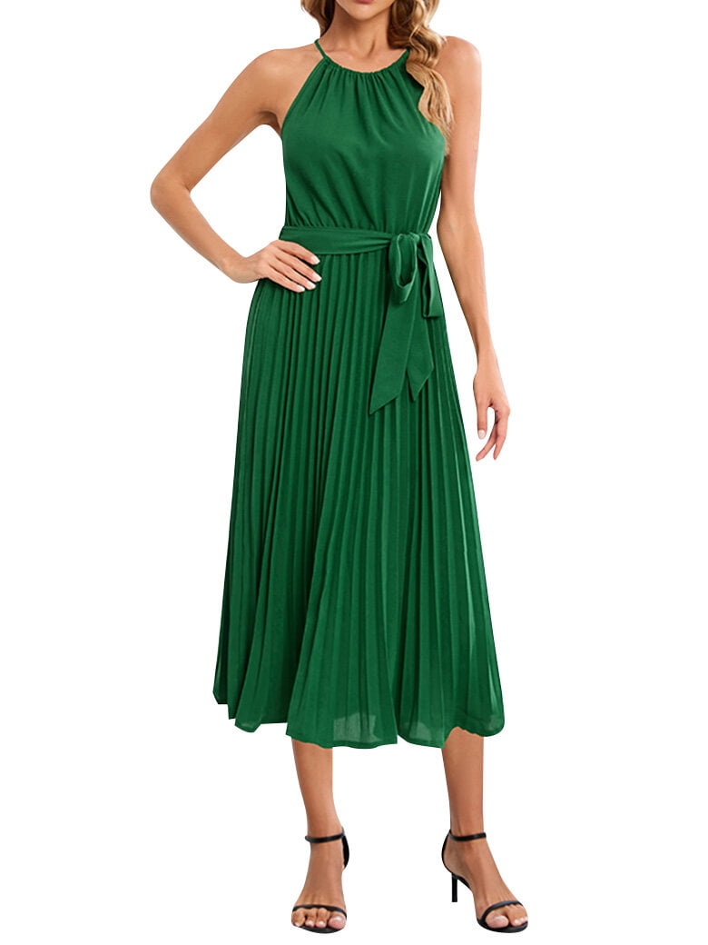 Halter tie neck midi dress best sale in pleat