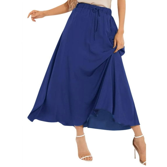 STARVNC Women High Waist Tie Front Pleated Side Pocket Midi Skirt