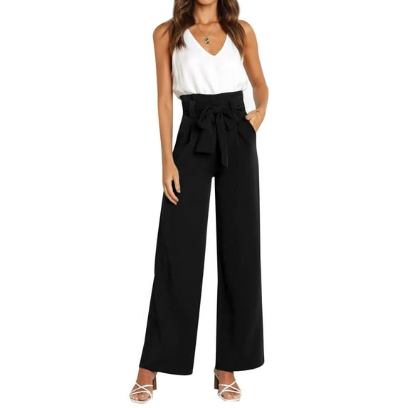 STARVNC Women High Waist Tie Waisted With Pockets Straight Leg Pants