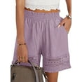 thumbnail image 1 of STARVNC Women Hollow Out Ruffle High Waisted Smocked Pocket Shorts, 1 of 7