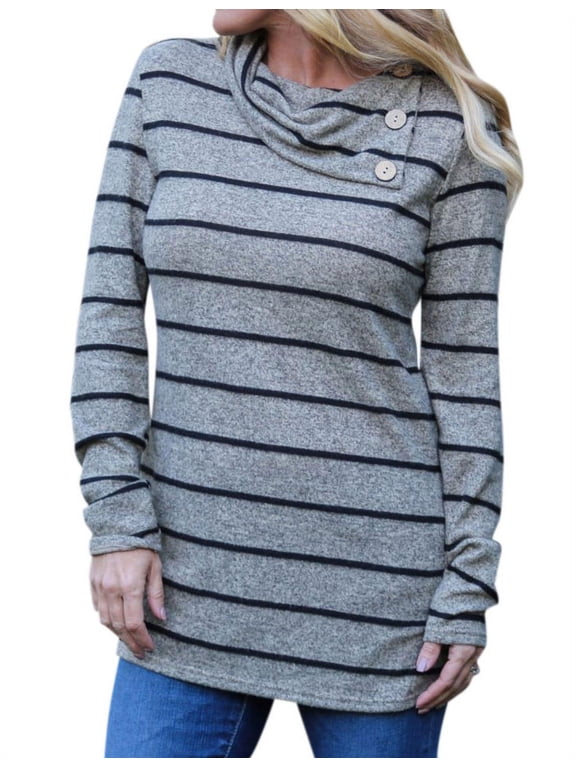 STARVNC Women Long Sleeve Elbow Patch Stripes Lapel Collar Shirt Blouse