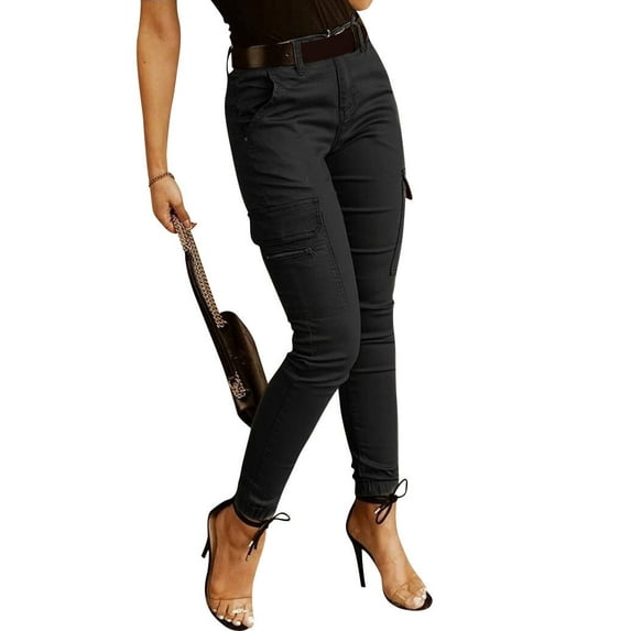 STARVNC Women Low-Waisted Multi-Pockets Solid Color Cargo Pants