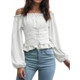 thumbnail image 1 of STARVNC Women Off Shoulder Long Sleeve Laced-Up Corset Blouse, 1 of 5