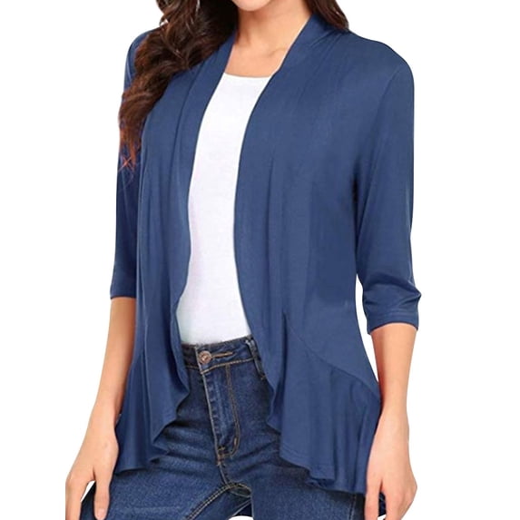 STARVNC Women Open Front Half Sleeve Pleated High-Low Hem Cardigan