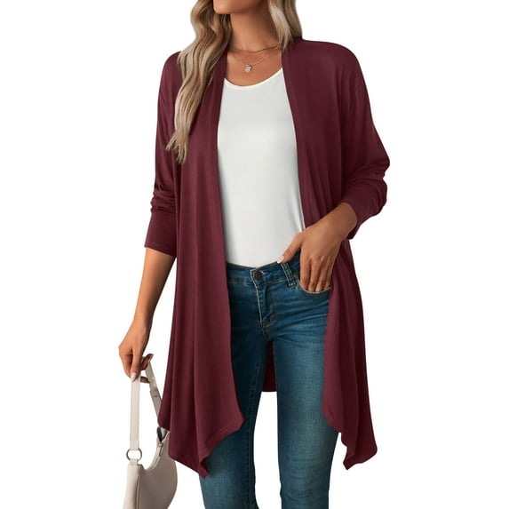 STARVNC Women Open Front Irregular Hem Long Sleeve Cardigan