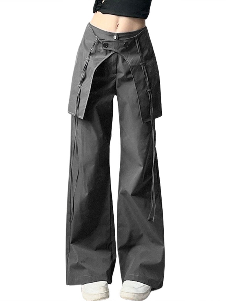 STARVNC Women Plaid Waist Pocket Drawstring Straight Fit Cargo Pants ...