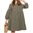 thumbnail image 1 of STARVNC Women Pleated Solid Color Long Lantern Sleeve Mini Dress, 1 of 7