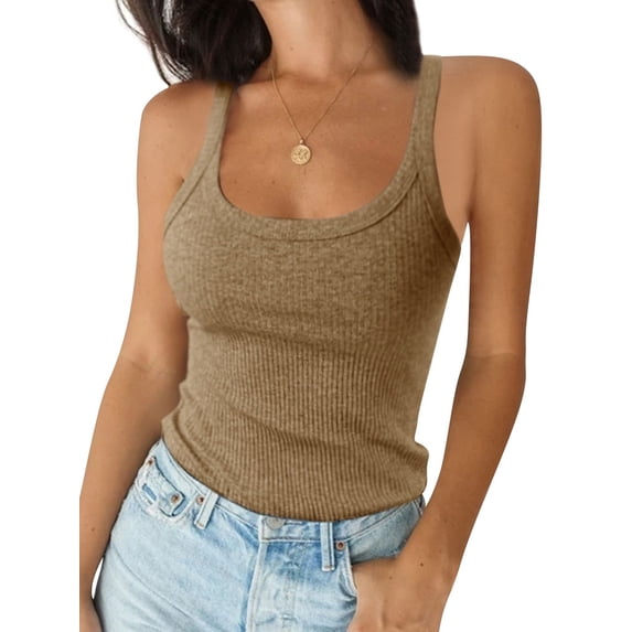 STARVNC Women Scoop Neck Open Back Sleeveless Ribbed Tank Top