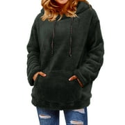 SLADYGLO STARVNC Women Solid Color Pocket Hooded Long Sleeve Sweatshirt
