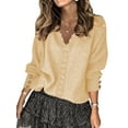 thumbnail image 1 of STARVNC Women Solid Color V Neck Lace Stitching Buttons Long Sleeves Sweater, 1 of 3
