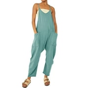 SLADYGLO STARVNC Women Solid Color V Neck Sleeveless Pockets Jumpsuit