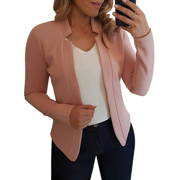 STARVNC Women Stand Collar Open Front Drop Shoulder Long Sleeve Blazer