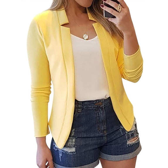 STARVNC Women Stand Collar Open Front Drop Shoulder Long Sleeve Blazer