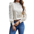 thumbnail image 1 of STARVNC Women Stand Collar Print Puff Long Sleeve Smocked Blouse, 1 of 7