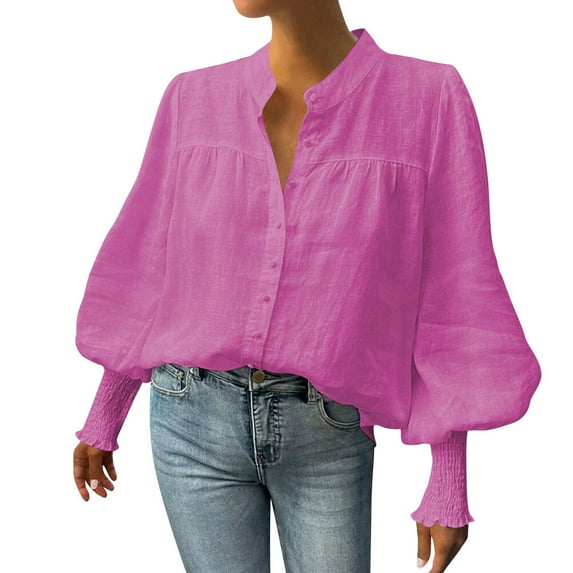 STARVNC Women Stand Collar Single Breasted Bishop Long Sleeve Shirt