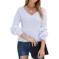 thumbnail image 1 of STARVNC Women U Neck Ribbed Knitted Long Sleeve Pompom Deco Sweater, 1 of 7