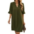 thumbnail image 1 of STARVNC Women V Neck Half Sleeve Ruffle Pleated Solid Color Mini Dress, 1 of 5