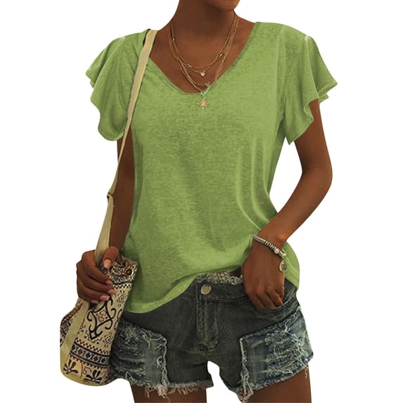 STARVNC Women V Neck Ruffle Short Sleeve Top