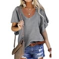 thumbnail image 1 of STARVNC Women V Neck Ruffle Short Sleeve Top, 1 of 2