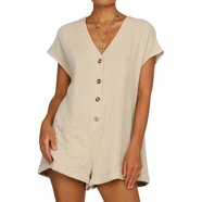 One-piece Solid Color V-neck Jumpsuit