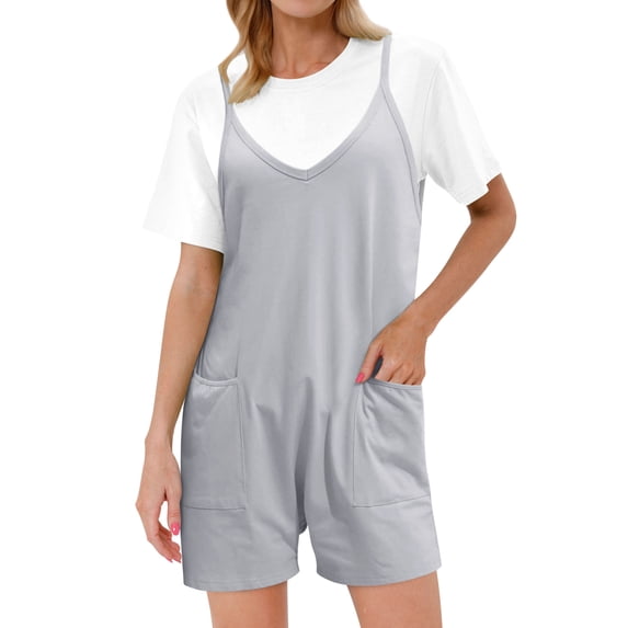 STARVNC Women V Neck Sleeveless Side Pocket One Piece Jumpsuit