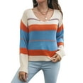 thumbnail image 1 of STARVNC Women V Neck Striped Contrast Color Long Sleeve Knit Sweater, 1 of 7