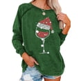 thumbnail image 1 of STARVNC Women Xmas Hat Wine Glass Print Crew Neck Long Sleeve Top, 1 of 7