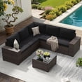 thumbnail image 1 of STARY 6 Pieces Outdoor Sectional Sofa with Wide Armrests, Patio Conversation Set, PE Rattan Furniture Set for Backyard, Black, 1 of 9