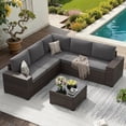 thumbnail image 1 of STARY 6 Pieces Outdoor Sectional Sofa with Wide Armrests, Patio Conversation Set, PE Rattan Furniture Set for Backyard, Grey, 1 of 9