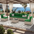 thumbnail image 1 of STARY 7 Pieces Rattan Outdoor Conversation Set, Patio Sectional Furniture Set with Glass Coffee Table, Green, 1 of 9
