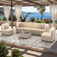 thumbnail image 1 of STARY 7 Pieces Rattan Outdoor Conversation Set, Patio Sectional Furniture Set with Glass Coffee Table, Cream, 1 of 9