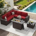 thumbnail image 1 of STARY 7 Pieces Outdoor Conversation Set With Fire Pit Table, Wide Armrests Outdoor Modular Wicker Furniture Set, Red, 1 of 10