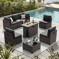 thumbnail image 1 of STARY 8 Pieces Outdoor Furniture Set with Fire Pit Table, Wicker Patio Sectional Sofas, All-Weather Outdoor Conversation Set for Garden, Black, 1 of 9