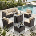 thumbnail image 1 of STARY 8 Pieces Outdoor Furniture Set with Fire Pit Table, Wicker Patio Sectional Sofas, All-Weather Outdoor Conversation Set for Garden, Cream, 1 of 9