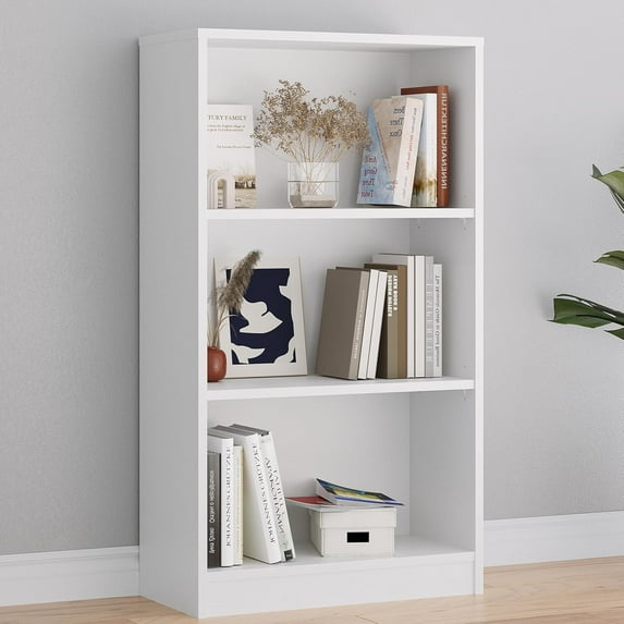 STARY Bookcase Freestanding 3 Shelf Wood Bookshelf Adjustable Shelves for Home Office,3 Layer, White