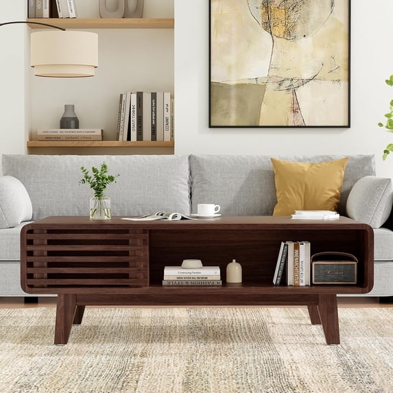 STARY Coffee Table, Living Room Tables, Modern Table with Storage, Mid Century Farmhouse Wood Coffee Table for Living Room