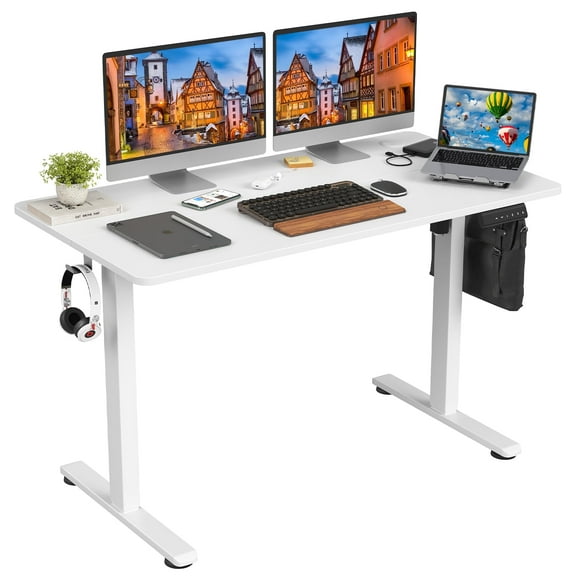STARY Electric Standing Desk 48"x24", Adjustable Height Sit Stand Desk with Splice Board for Home Office, White