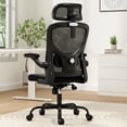 thumbnail image 1 of STARY Ergonomic Office Chair, Computer Chair with Adjustable Lumbar Support, Flip-up Arms and Headrest, Breathable Mesh Desk Chair for Home Office, Black & Black, 1 of 7