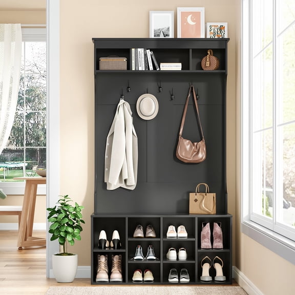 STARY Hall Tree with Bench and Shoe Storage, Mud Room with Seating and 7 Hooks, for Entryway, 70.9"