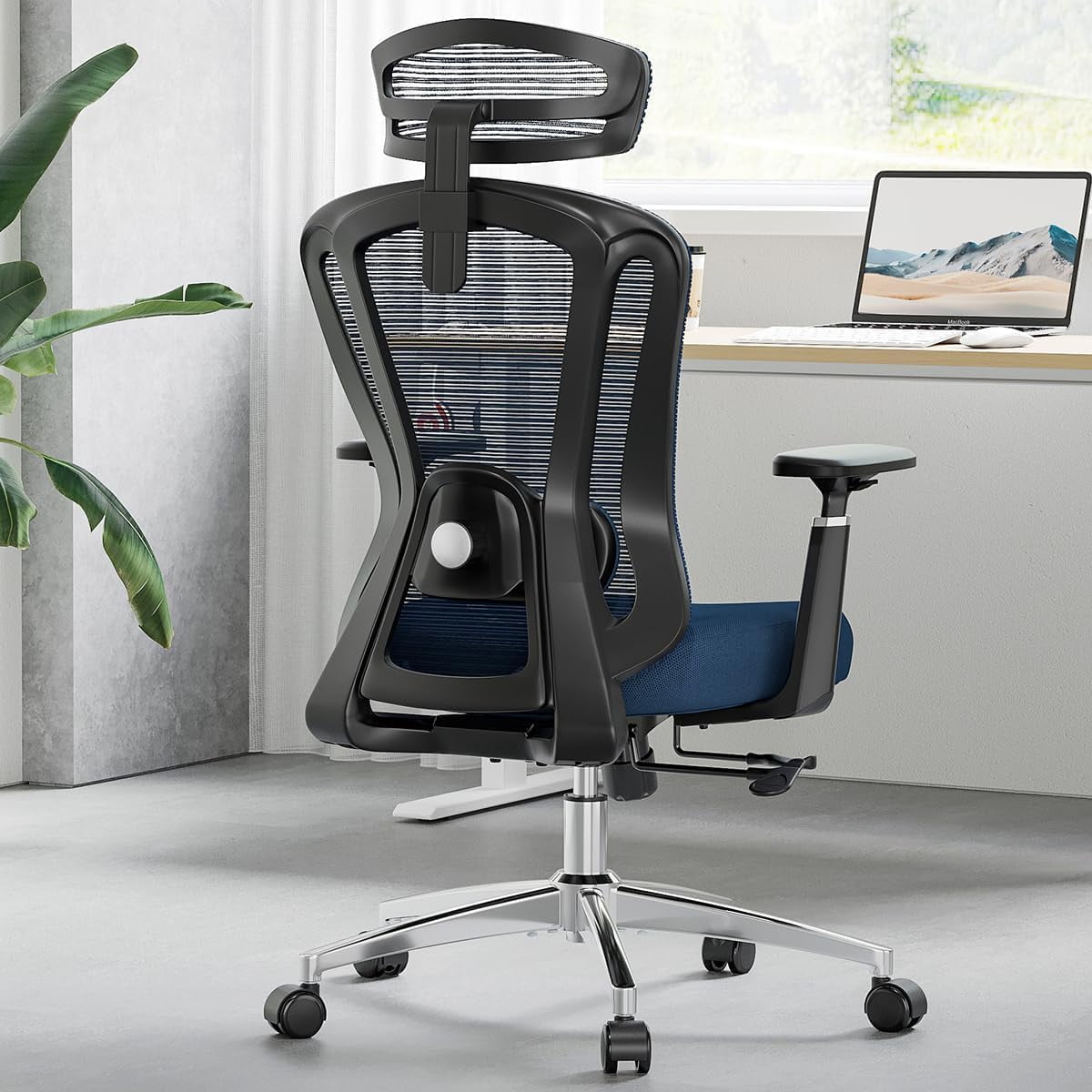 STARY High-Back Ergonomic Office Chair, Computer Desk Chair with Adjustable Seat Depth, 3D Armrests & Headrest, for Home or Office Use, Black